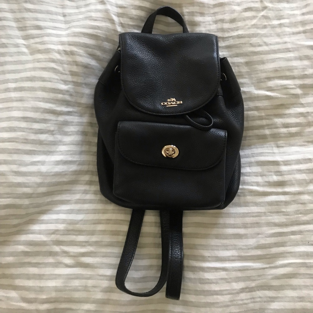Coach black leather small backpack